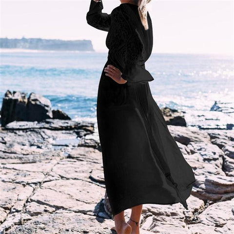 Boho Deep V Neck Hollow Out Long Dress