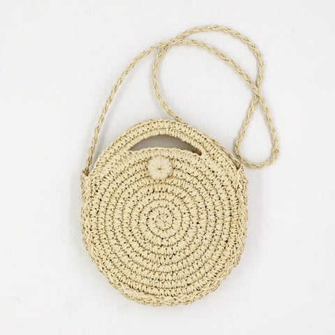 Handmade Rattan Woven Round Straw Knit Shoulder Bag