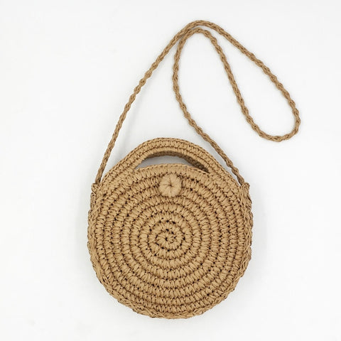 Handmade Rattan Woven Round Straw Knit Shoulder Bag