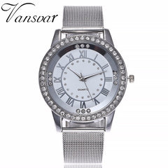 Rhinestone Casual Silver & Rose Gold Mesh Wristwatch