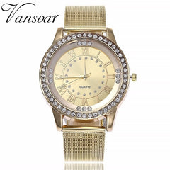 Rhinestone Casual Silver & Rose Gold Mesh Wristwatch