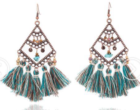 Bead long tassel bohemian earrings