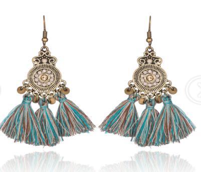 Bead long tassel bohemian earrings