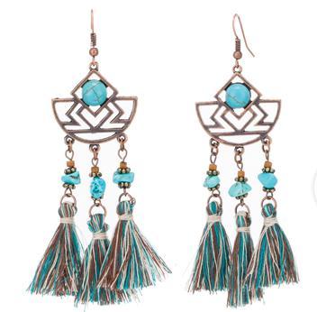 Bead long tassel bohemian earrings