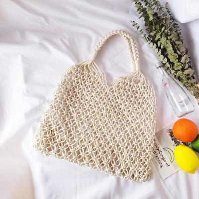 Woven Mesh Rope Weaving Tie Buckle Reticulate Hollow Straw Bag Shoulder Bag