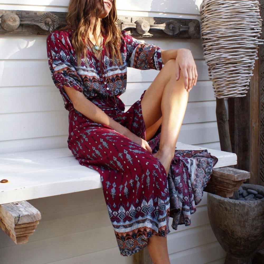 Bohemia Floral Print Long Maxi Dresses