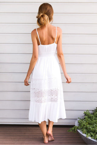 White Party Sundress Lace Vneck Maxi Dress
