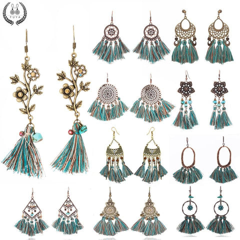 Bead long tassel bohemian earrings