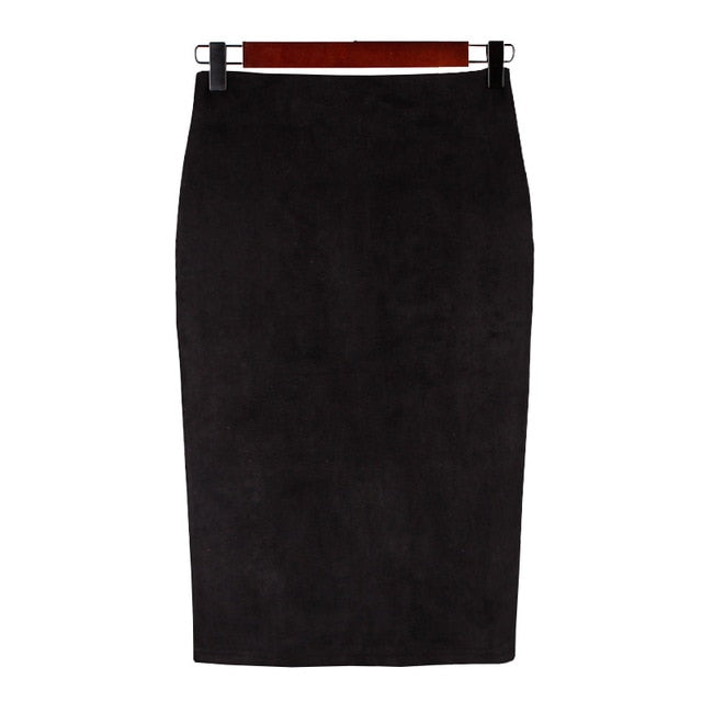 Sexy Multi Color Suede Midi Pencil Skirt