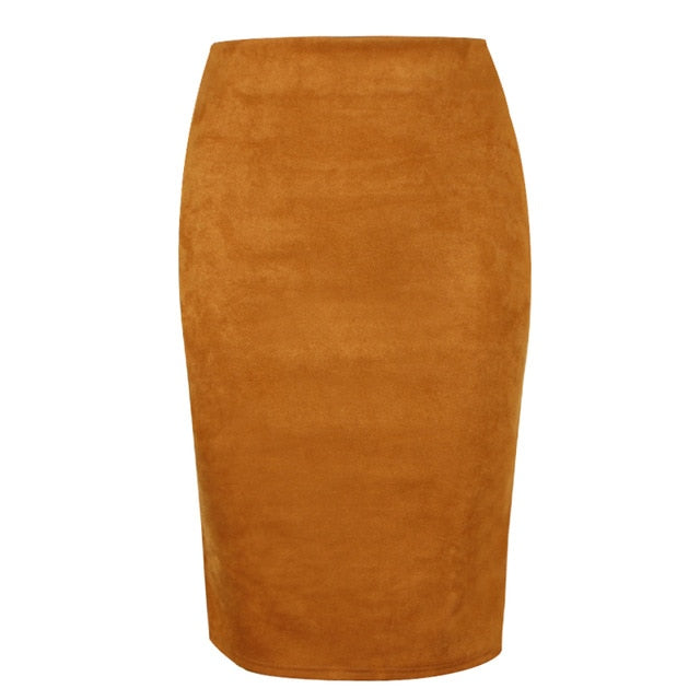 Sexy Multi Color Suede Midi Pencil Skirt