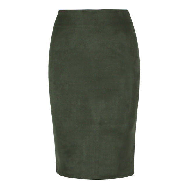 Sexy Multi Color Suede Midi Pencil Skirt