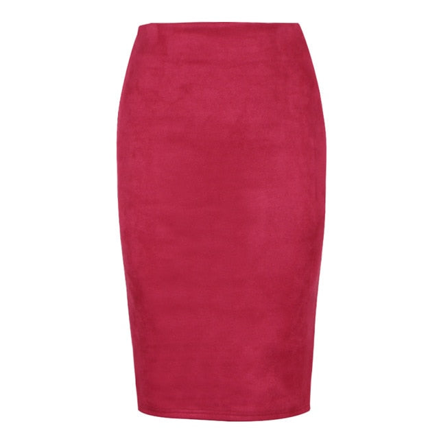 Sexy Multi Color Suede Midi Pencil Skirt