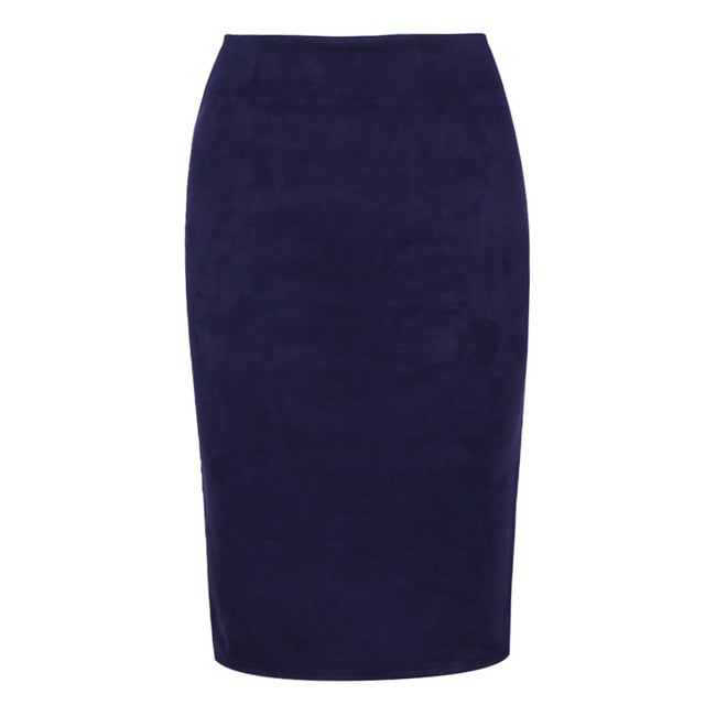 Sexy Multi Color Suede Midi Pencil Skirt