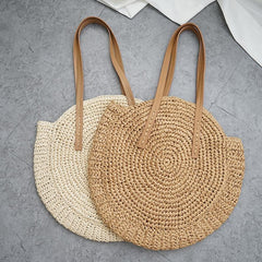 Vintage Round Straw Beach Bag