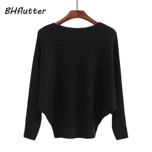 Slash Neck Knitted Winter Batwing Sleeve Sweater