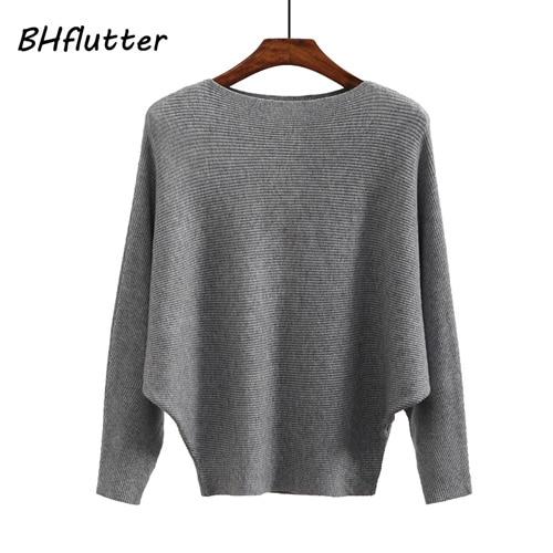 Slash Neck Knitted Winter Batwing Sleeve Sweater