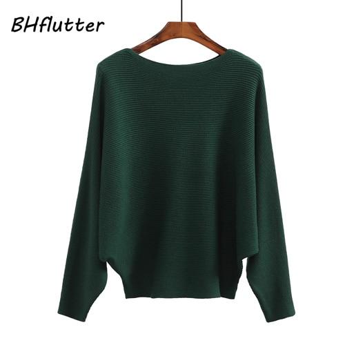 Slash Neck Knitted Winter Batwing Sleeve Sweater