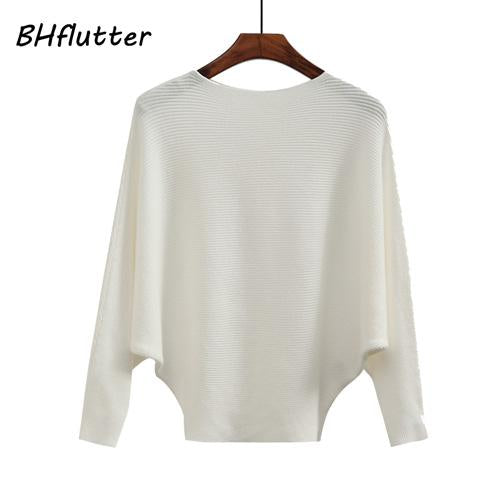 Slash Neck Knitted Winter Batwing Sleeve Sweater