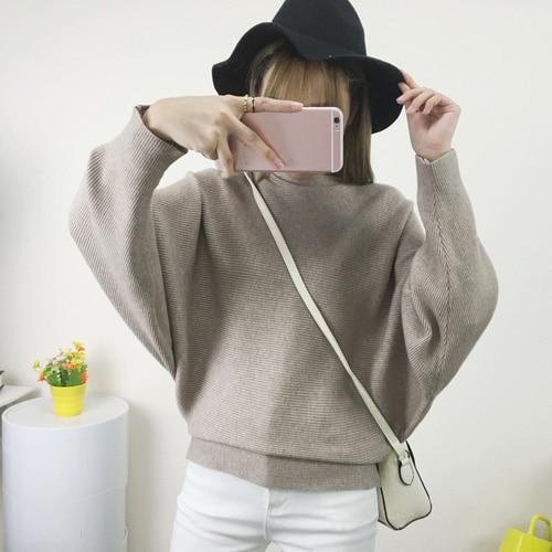 Slash Neck Knitted Winter Batwing Sleeve Sweater