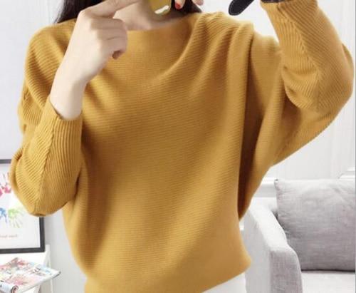 Slash Neck Knitted Winter Batwing Sleeve Sweater