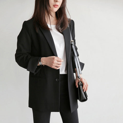Single Breasted Black Casual Blazer Notched Collar Jacket