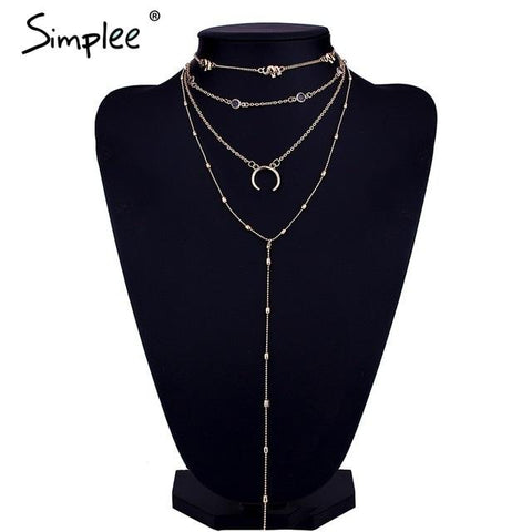 Simplee Chic moon multilayer statement necklace