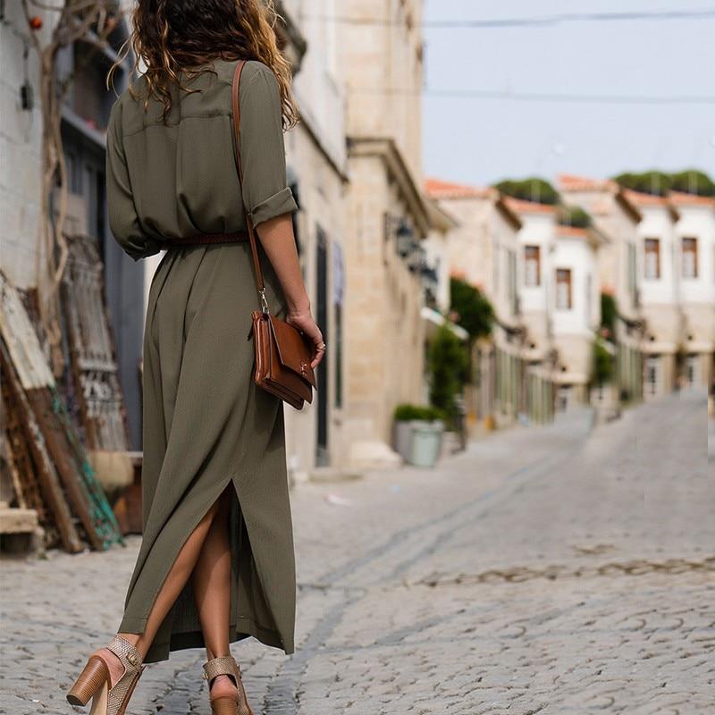 Casual Long Sleeve Button Shirt Maxi Dress