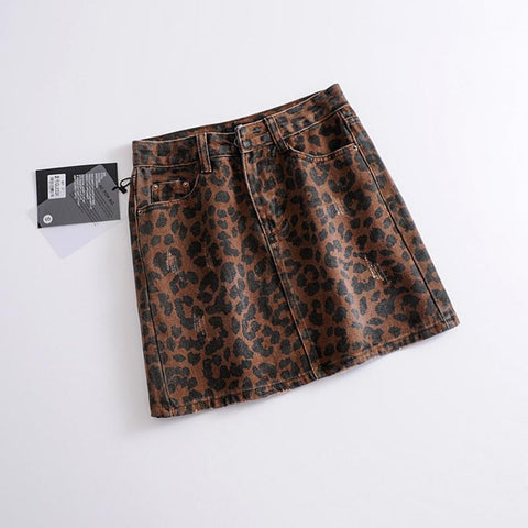 Sexy leopard print denim skirts