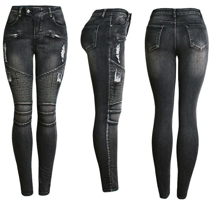 Zipper High Waist Skinny Jeans Woman Denim Pencil Black Jeans