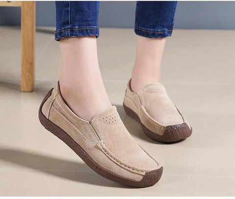 Moccasins Genuine  Lady Loafers Slip On leather Shoes