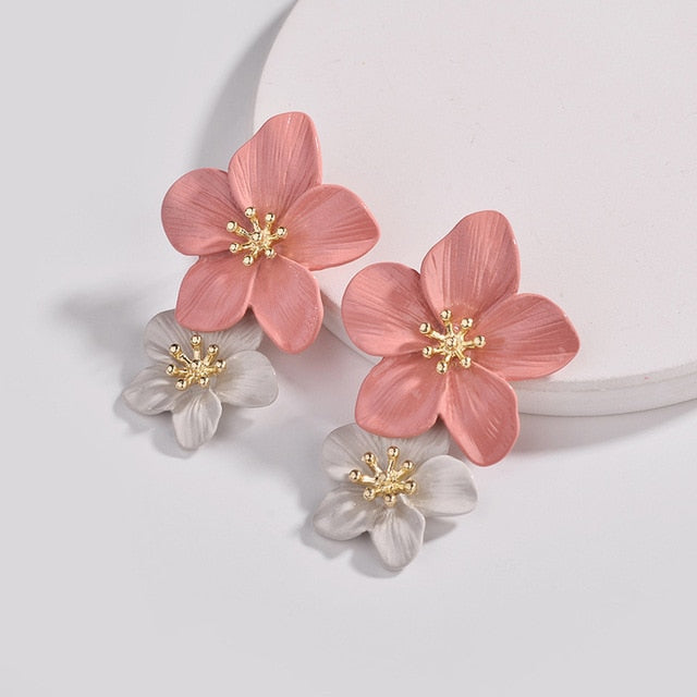 Trendy Pink Flowers Stud Boho Metal Earrings