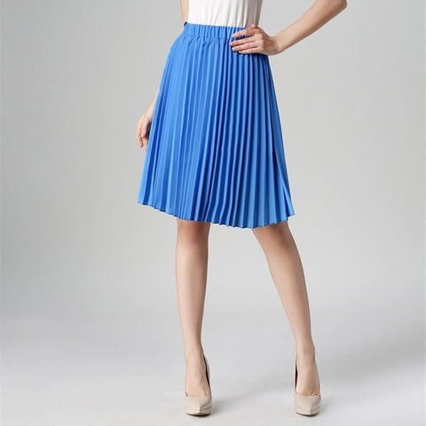 High Waist Pleated Solid Color Chiffon Vintage Skirt