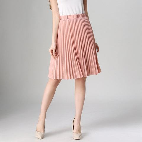 High Waist Pleated Solid Color Chiffon Vintage Skirt