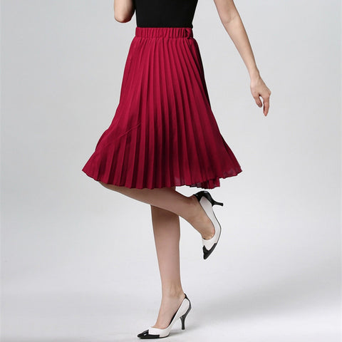 High Waist Pleated Solid Color Chiffon Vintage Skirt