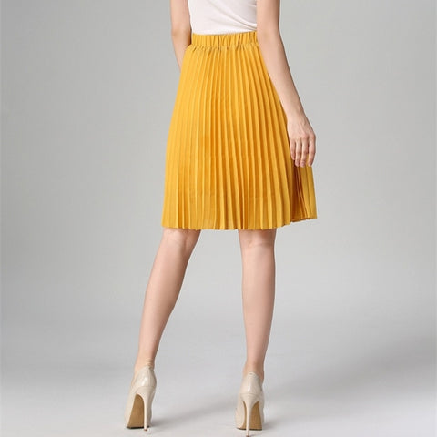 High Waist Pleated Solid Color Chiffon Vintage Skirt