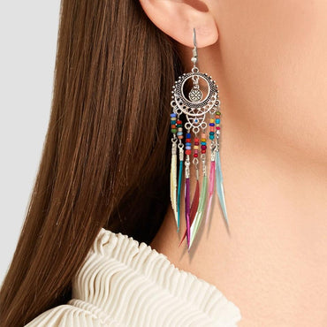 Bohemian Ethnic Long Statement Colorful Tassel Drop Earrings