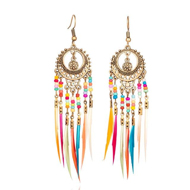 Bohemian Ethnic Long Statement Colorful Tassel Drop Earrings