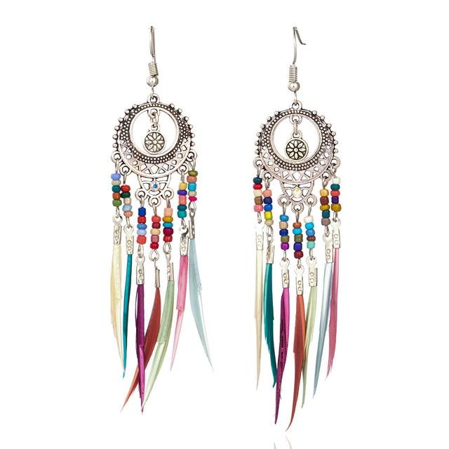 Bohemian Ethnic Long Statement Colorful Tassel Drop Earrings