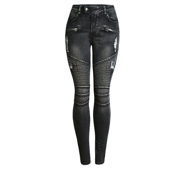 Zipper High Waist Skinny Jeans Woman Denim Pencil Black Jeans