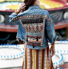 Embroidery denim vintage female jacket