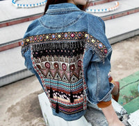 Embroidery denim vintage female jacket