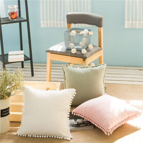 45*45cm Sofa Solid Pompom Cushion Cover