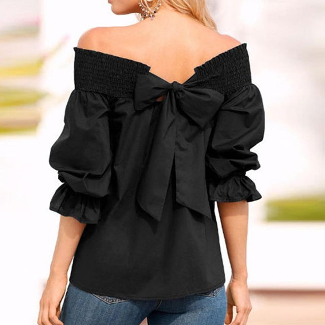 Sexy Off Shoulder Bowknot Blouse