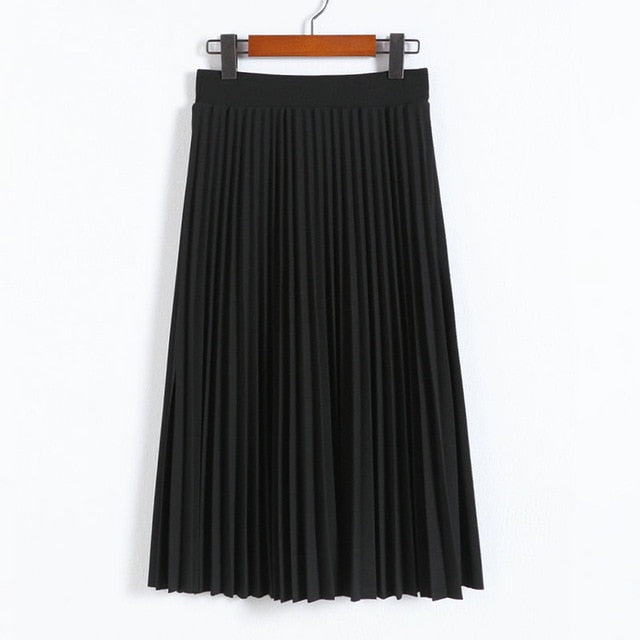 Fashion High Waist Pleated Solid Color Half Length Elastic Skirt