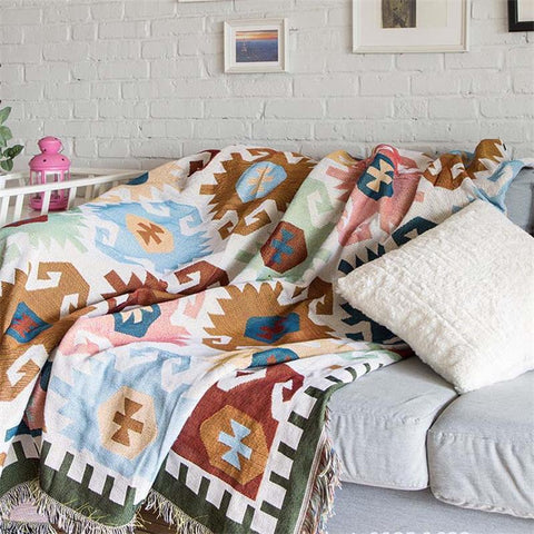 Rectangle Geometry Thread Decorative Sofa Blanket