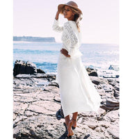Boho Long Tunic White Lace Long Sleeve Sexy Maxi Dress