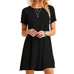 Fashion Black Blue short Sleeve O-Neck Casual Dress