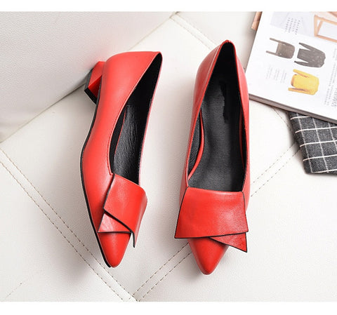 pointed toe Cowhide Leather Flat Shoes
