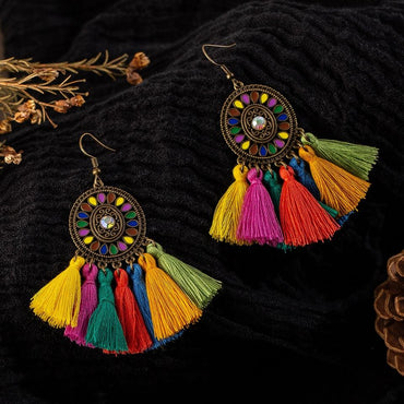 Tassel boho ethnic dream catch earrings
