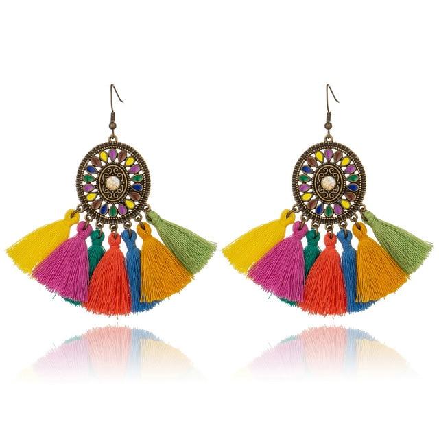 Tassel boho ethnic dream catch earrings